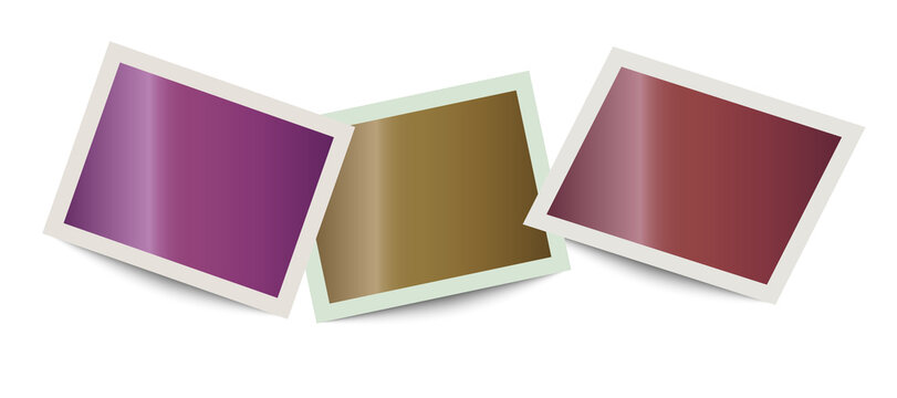 Three colorful polaroid photos on a transparent background