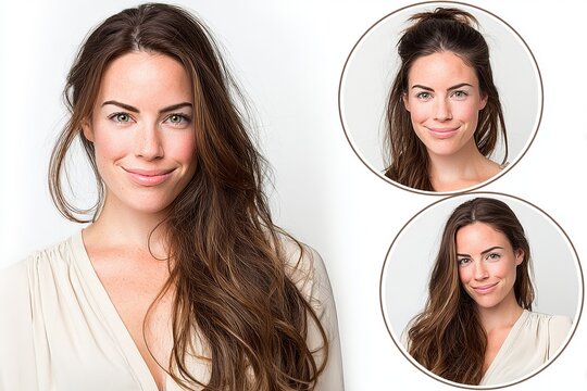 Beautiful Woman's Transformation: Before and After Hair Styling and Makeup Application
