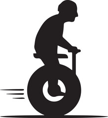 An elderly man on an electric unicycle. The concept of older people and modern technology. Silhouette icon vector © jinnatun