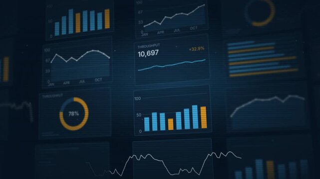Data Visualization Dashboard Animation, Financial Graphs and Charts, Interactive Analytics Display, Modern Interface Design, Business Metrics, Technology Infographic, Dynamic Data Analysis