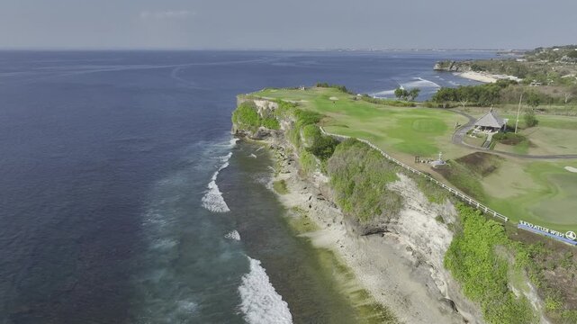 Aerial view of coast and cliff in of Kubu beach in Bali island, Indonesia