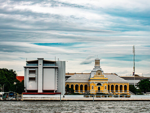 Historic Yellow Royal Seminary Building on Chao Phraya Riverbank, Bangkok Landmark Architecture