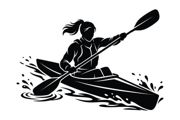 Person kayaking on water using a paddle with splashing waves paddling adventure © Sadek