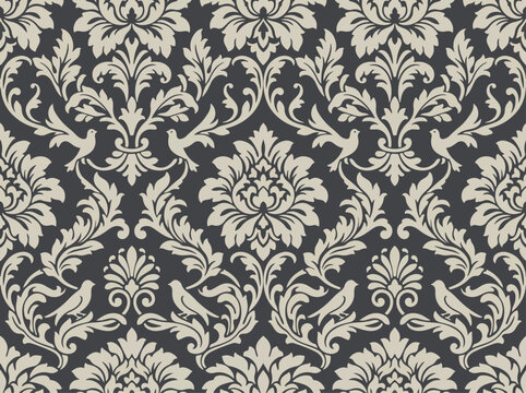 Traditional Decorative Damask Background Vector Pattern For Textile Collections