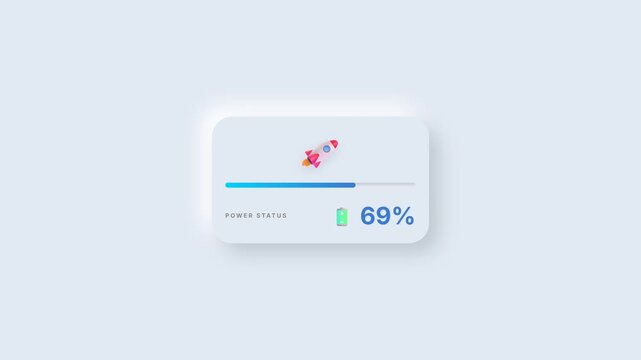 Neumorphic battery power status loading progress bar animation