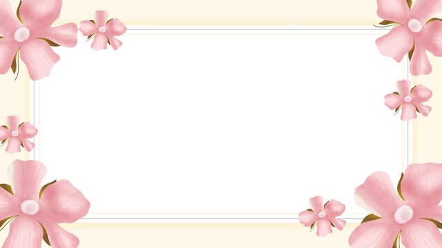 Animated floral frame background with sakura pink flowers. Watercolor floral for wedding, ads, background with elegant frame.