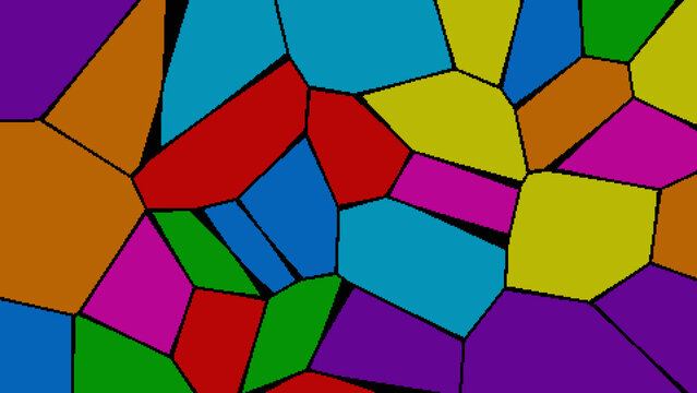 Modern geometric tessellation illustration with vibrant colors and bold black borders
