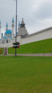 Kul Sharif Mosque Behind Kazan Kremlin Walls in Tatarstan Russia