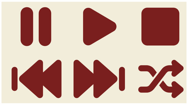 Set of multimedia playback and control icons including pause play stop rewind fast forward and shuffle arrows with pause button media symbols playlist direction navigation interface