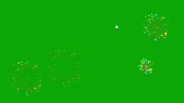 Red fireworks explosion in sky, colorful firecracker burst, 4k celebration footage, new year, christmas, birthday, diwali, deepawali, festival night, rockets, green background footage