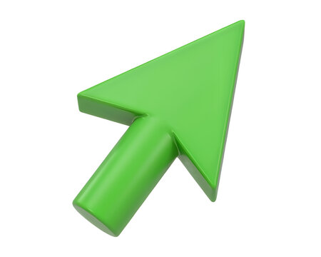 Bright green three dimensional arrow pointing upwards and to the right isolated on transparent background