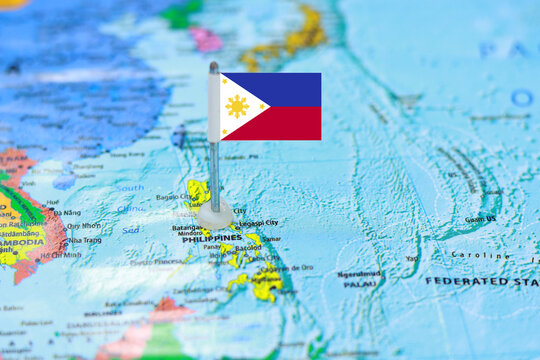 Philippines Flag Pin Pinned on World Map Travel and Location Concept