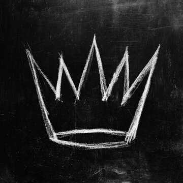 Chalk drawing of a simple crown on a blackboard surface, featuring pointed tips and a rounded base, emphasizing a minimalist artistic style