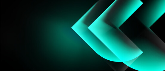 Fototapeta na wymiar Abstract teal shapes overlap dark background. Modern design evokes movement, depth, technology. Minimalist aesthetic creates sleek visual impact.