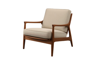 Obraz premium Beige Upholstered Wooden Armchair