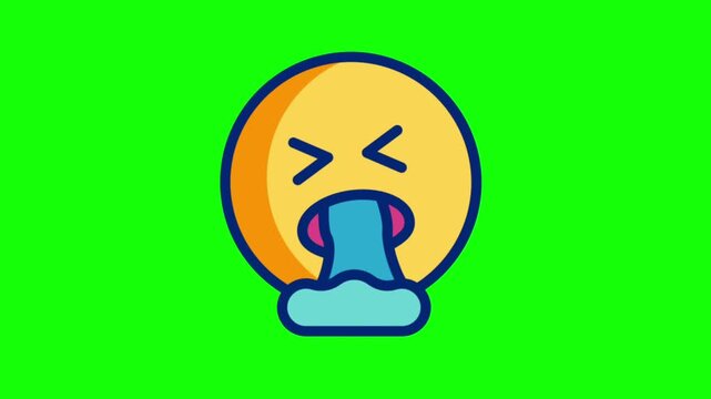 Animated vomiting face emoji on green screen background for funny social media video projects
