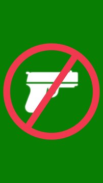 No guns allowed sign animation on green screen background, prohibition restricted firearm, pistol handgun