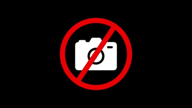 No allowed sign prohibited camera symbol for public spaces and private property with alpha channel black background. 4k video