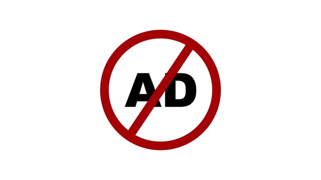 No advertising symbol animation, prohibited marketing sign, ad block concept blocker with alpha channel white background. 4k video