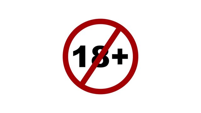 18+ age restriction warning sign advisory symbol on white background, alert approval caution with alpha channel white background. 4k video