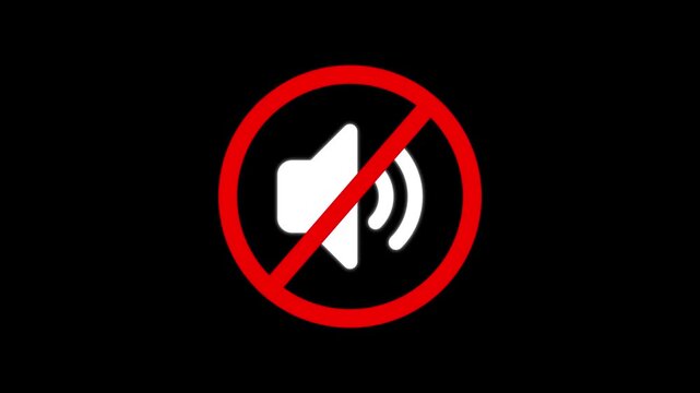 Mute symbol animation on black background, digital sound off sign for ui audio volume silence with alpha channel black background. 4k video