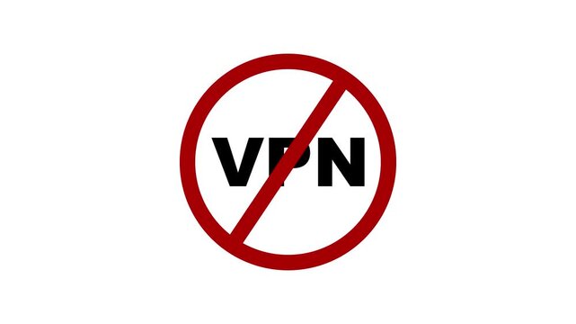 No vpn allowed sign: prohibited virtual private network concept for cybersecurity and internet restrictions with alpha channel white background. 4k video