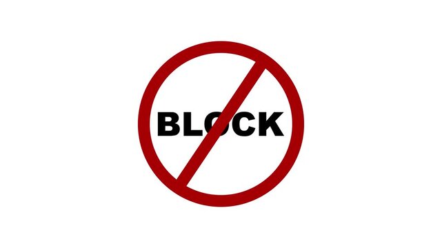 Red prohibited block sign animation for digital security and restriction forbidden with alpha channel white background. 4k video
