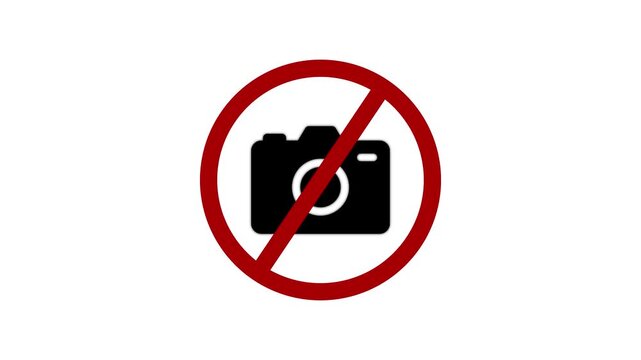 No allowed sign animation on white background, prohibition camera forbidden, restricted with alpha channel white background. 4k video