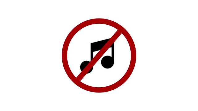 No music symbol animation, prohibited audio sign, mute sound warning silent with alpha channel white background. 4k video