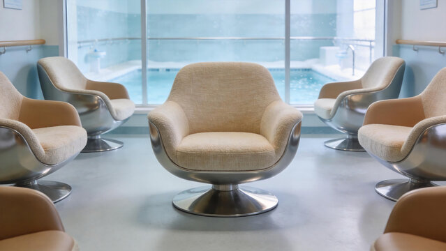 Modern lounge chairs by indoor pool