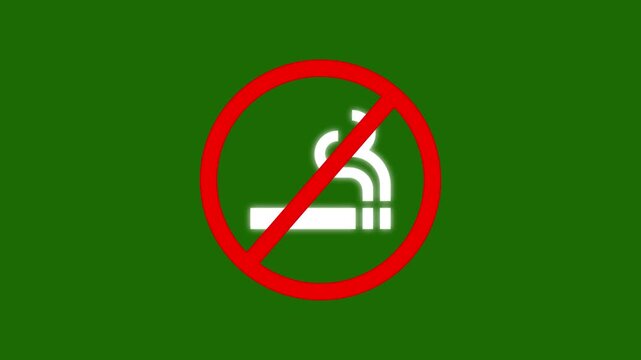 No smoking sign animation, prohibited tobacco symbol on green screen background, cigarette with alpha channel. 4k video