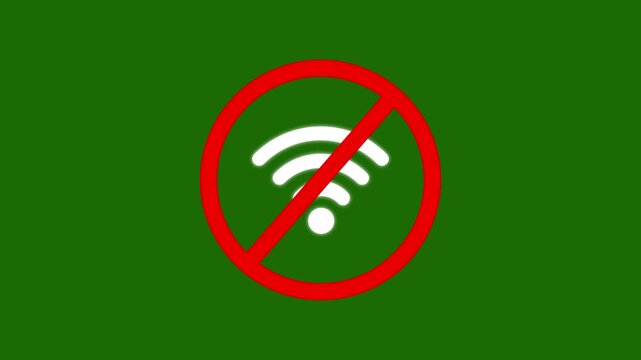 No wi-fi signal animation: restricted internet access and connectivity warning sign wifi connection forbidden with alpha channel. 4k video