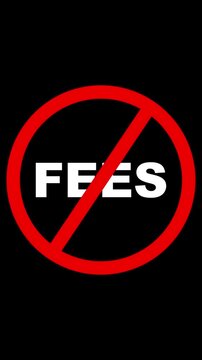 No fees sign symbol animation, financial savings and zero cost concept with alpha channel. 4k video