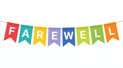 Naklejka premium Colorful bunting flags spelling out the word farewell on a white background