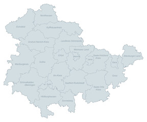 Obraz premium Administrative Map of Thuringia, Germany - Detailed Districts and Cities