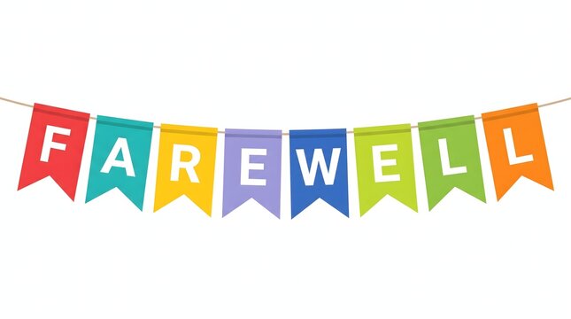 Colorful bunting flags spelling out the word farewell on a white background