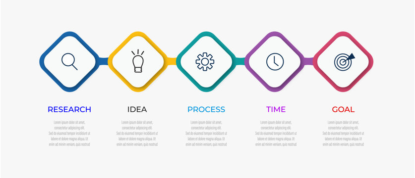 Modern 5 steps connected diamond infographic layout with line icons for presentation vector design