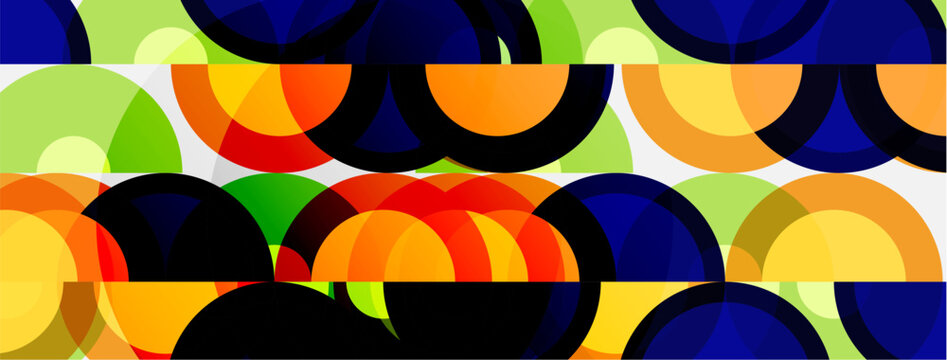 Abstract pattern features overlapping colorful semicircles. Bright hues create dynamic visual texture. Simple geometric shapes dominate composition.