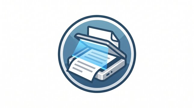 Blue Scanner Icon Vector, Document Scanning Symbol, Office Technology Illustration, Isolated on White Background