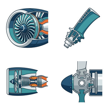 Jet Engine Components and Turbine Blade Illustration.