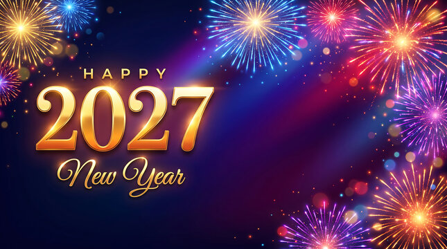Happy new year 2027 celebration with fireworks , Happy New Year 2027, New Year 2027, Happy New Year, New Year, 2027 Typography, 2027