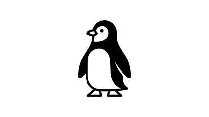 Fototapeta premium A simple black and white cartoon illustration of a standing penguin with a round body and small flippers.