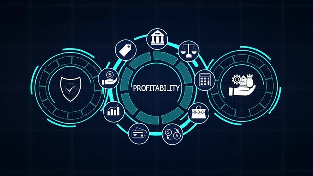 Profitability analysis dashboard UI presenting commercial earnings growth and corporate financial performance HUD charts