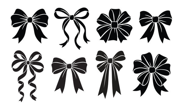 Vintage Black Ribbon Bows Silhouette Set | Comprehensive Decorative Gift Ribbon Knots Vector Collection