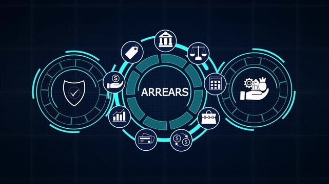 Arrears overdue payment tracking dashboard displaying corporate financial liability statistics and HUD alert icons
