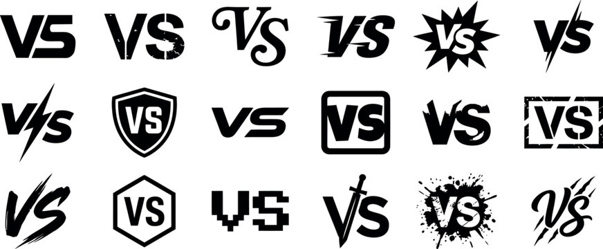 Collection of versus logos and text designs in black and white