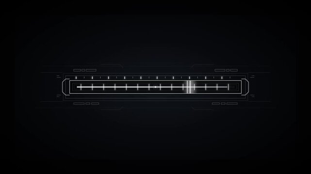 Futuristic HUD scale interface graphic design element with glowing white markers and dark digital background