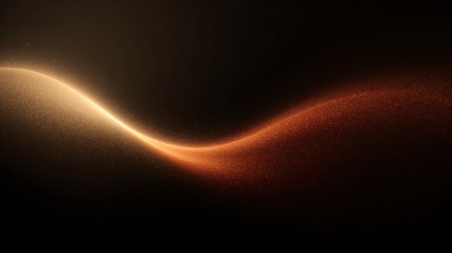 Curved golden light wave with shimmering dust particles in deep darkness sparkling dust abstract curve dark