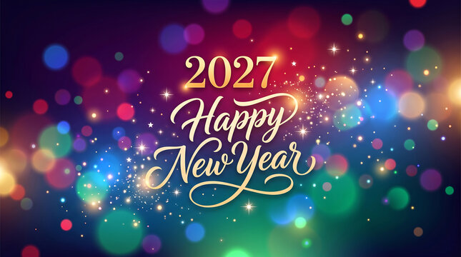Happy colorful new year celebration with fireworks , Happy New Year 2027, New Year 2027, Happy New Year, New Year, 2027 Typography, 2027
