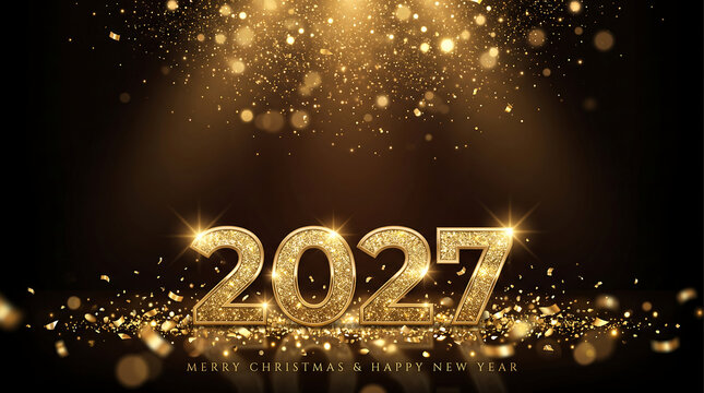 2027 celebration with golden sparkles background , Happy New Year 2027, New Year 2027, Happy New Year, New Year, 2027 Typography, 2027